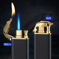 new metal crocodile dolphin blue flame double fire lighter creative straight through windproof open fire conversion lighter