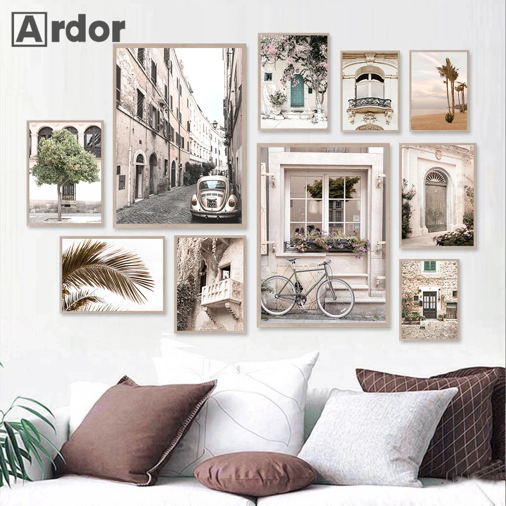 

Настенная Картина на холсте с изображением окна, двери, велосипеда, винтажная уличная фотография, настенные картины в скандинавском стиле для гостиной, домашний декор