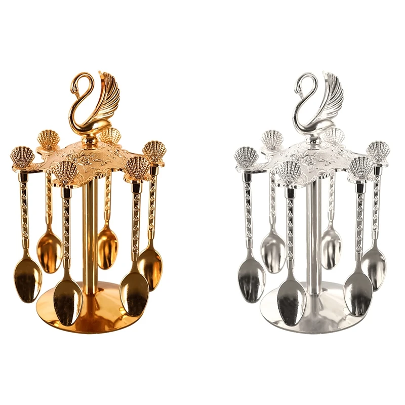 

Декоративная подставка в виде лебедя с 6 искусственными десертными ложками, набор чайных ложек, конфеты для фруктов, сахара, мороженого, тор...