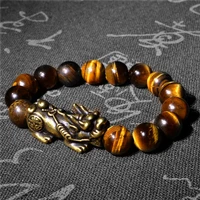 copper pixiu feng shui gift genuine tiger eye bracelet for man and women handmade good lucky amulet natural stone jewelry 10mm