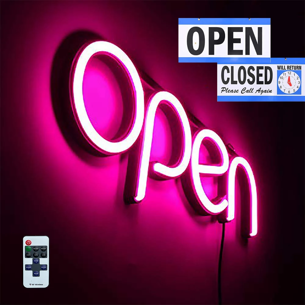 

LED Open Sign,16x6 IN for Business ,With Multiple Flashing Modes , Ideal for Restaurant, Bar, Salon and More,24V/1A（PINK）