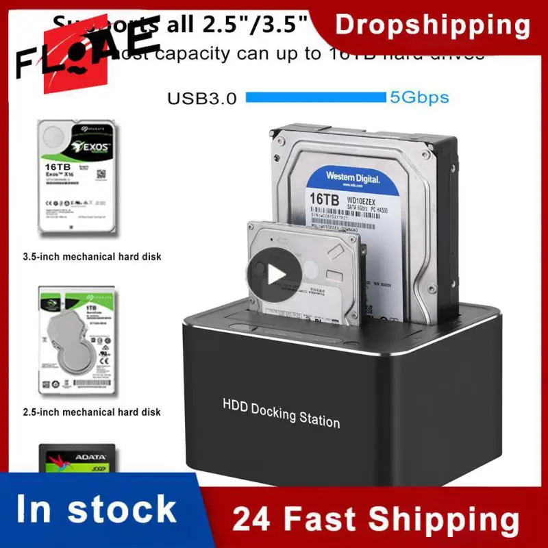 

Hard Drive Docking Station Dual-bay External Docking Station For 2.5/3.5 Inch Hdd Ssd Sata To Usb 3.0 Hdd Supports Offline Clone