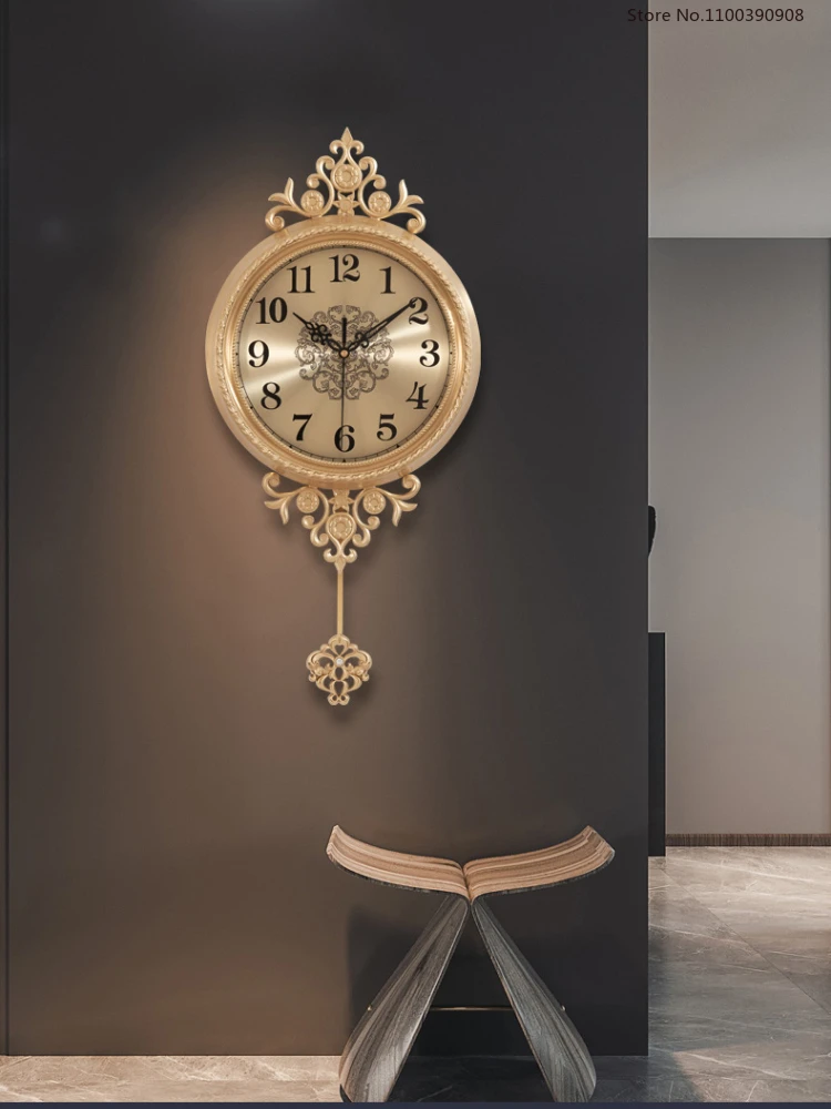 Медные Настенные часы в европейском стиле с маятником современный светильник