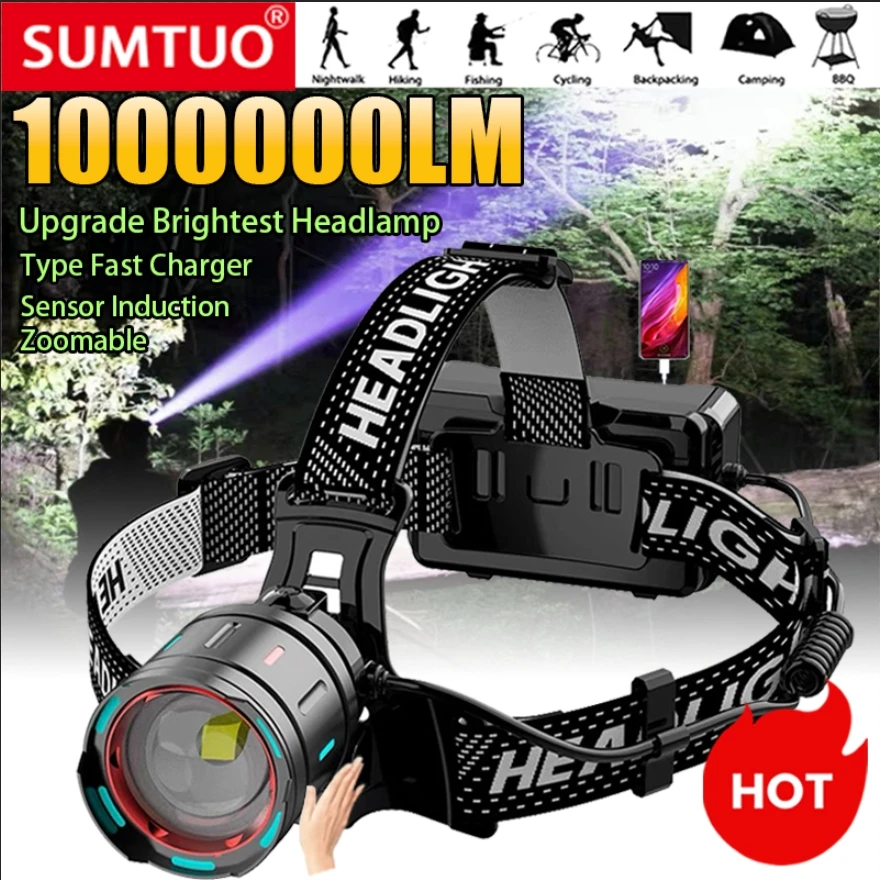 2024 сверхмощный светодиодный налобный фонарь супер яркий фонарик дальнего