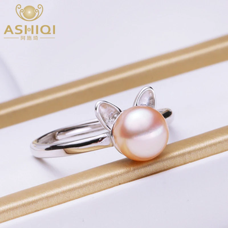 

ASHIQI 2019 Real 925 Sterling Silver Ring for Women Natural Freshwater Pearl Jewelry Gift