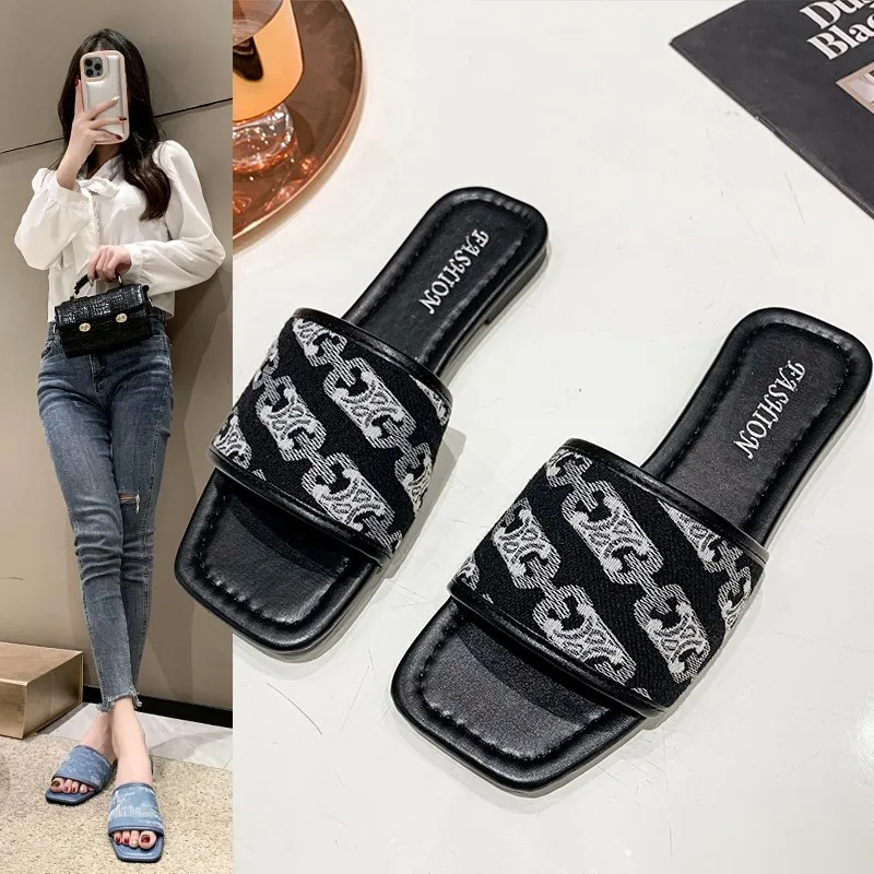 

Сандалии женские с открытым носком, модные Нескользящие босоножки на плоской подошве, уличные пляжные тапочки с надписью, лето 2023