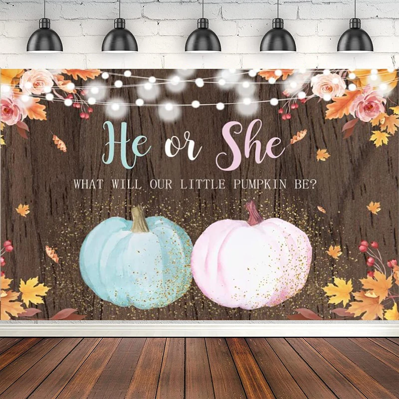 

Фон для фотосъемки с тыквой и надписью «He/She»