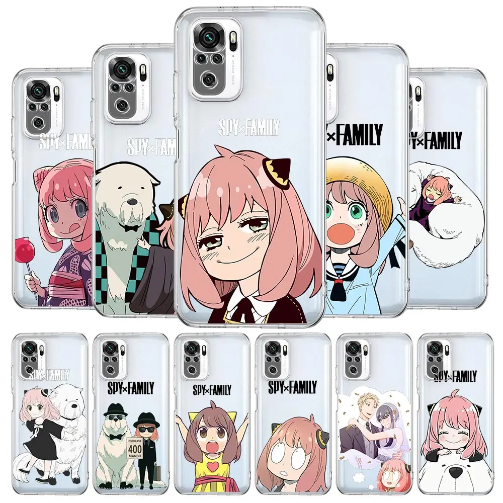 

Japan Spy × Family Anime New Square Clear Phone Case For Xiaomi Redmi Note 12 11 9S 9 8 10 Pro+ 7 8T 9C 9A 8A K40 Gaming Cover
