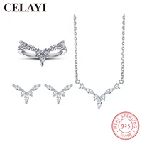 celayi sterling silver 925 jewelry sets for women necklace for women 2022 v shaped crown ring necklace earrings 3 piece set gift