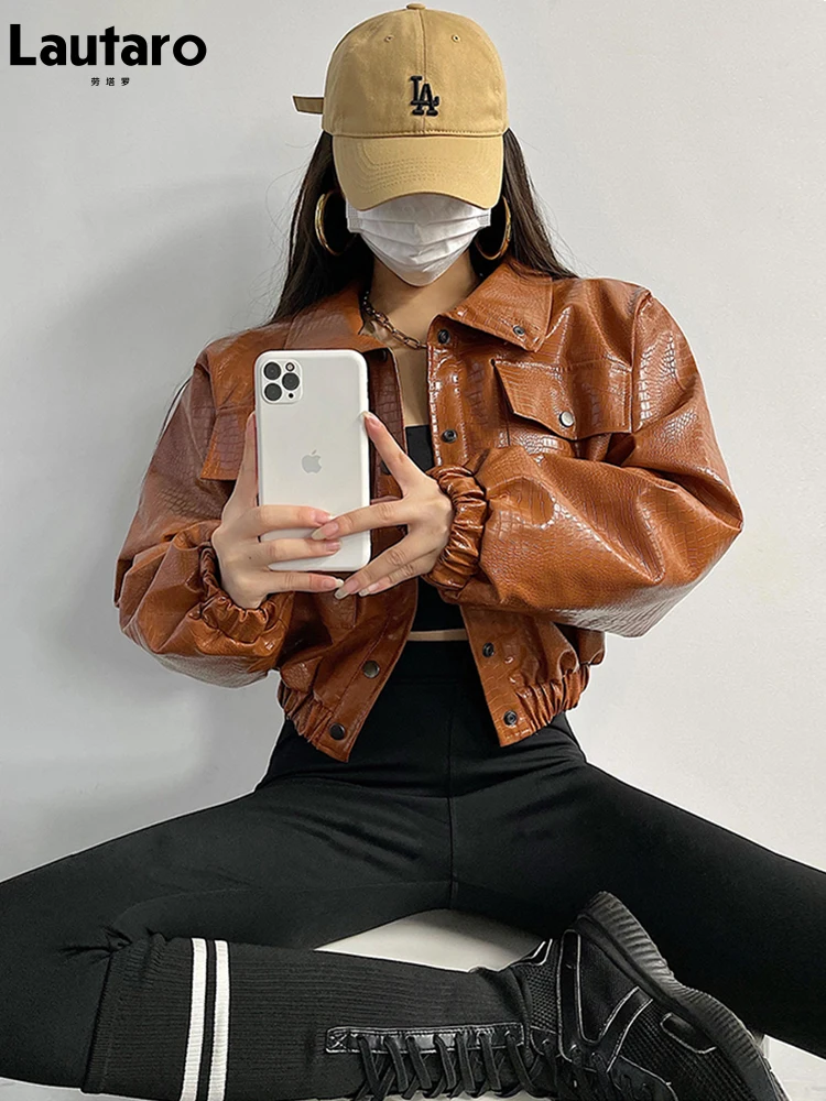 Lautaro весна осень короткая крутая негабаритная куртка из искусственной кожи с