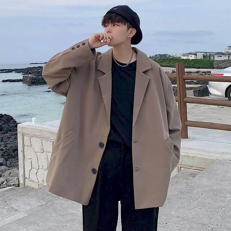 

Мужской Блейзер оверсайз, однобортная Свободная куртка в Корейском стиле, в стиле ретро, для подростков