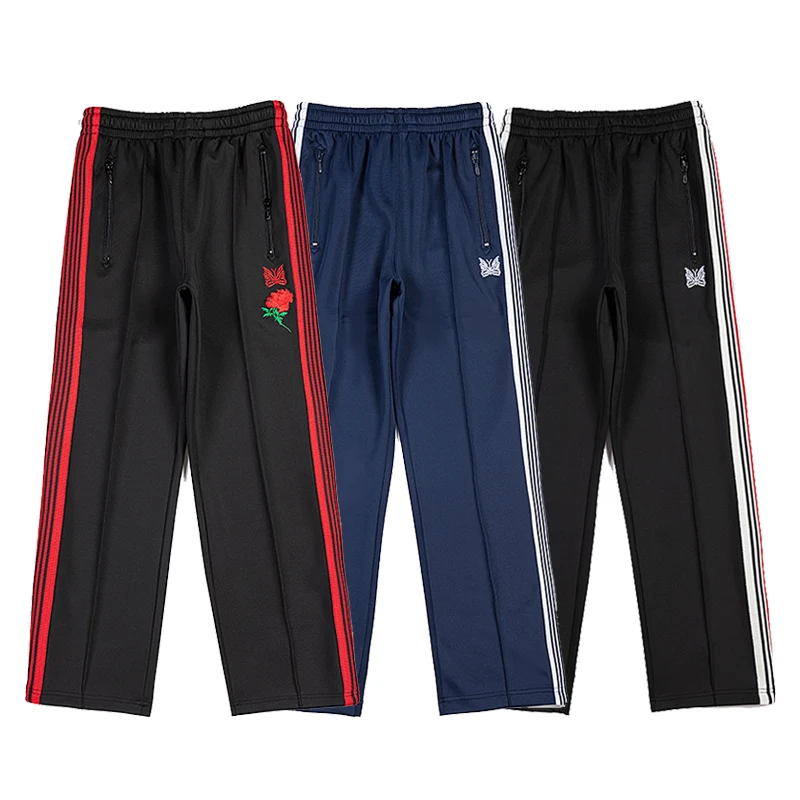 

Needles Sweatpants Embroidered Butterfly Classic Webbing Breasted Color Matching Pants AWGE Trousers