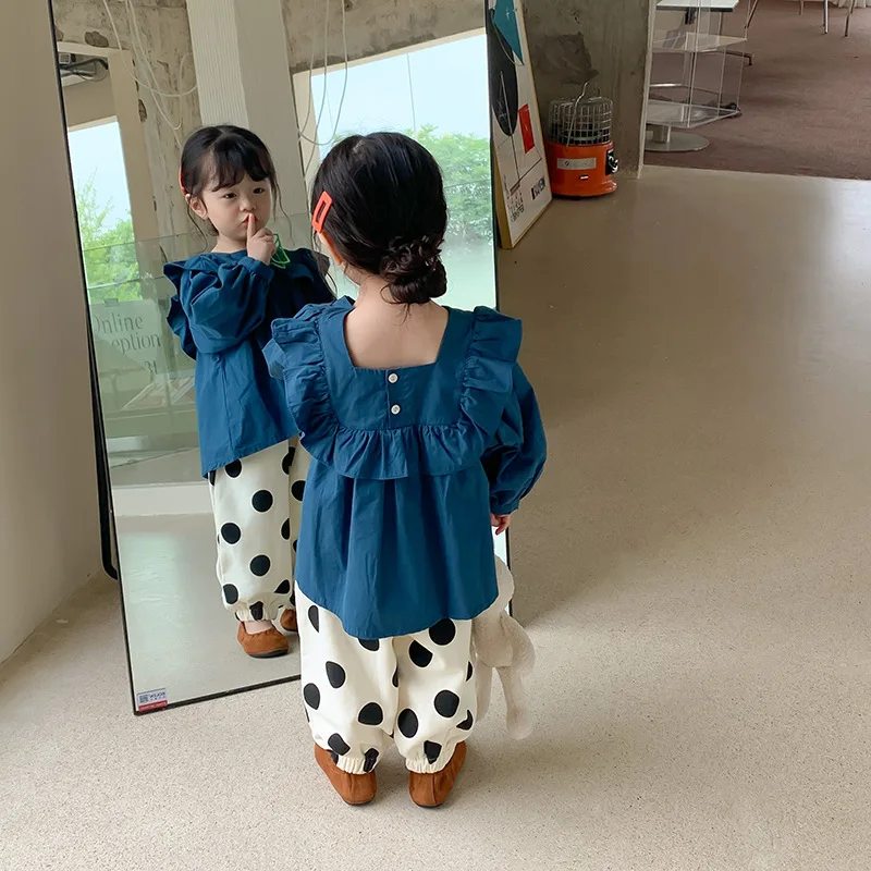 Футболка для девочек Свободный Топ А-силуэта с длинным рукавом рубашка 22 новинка