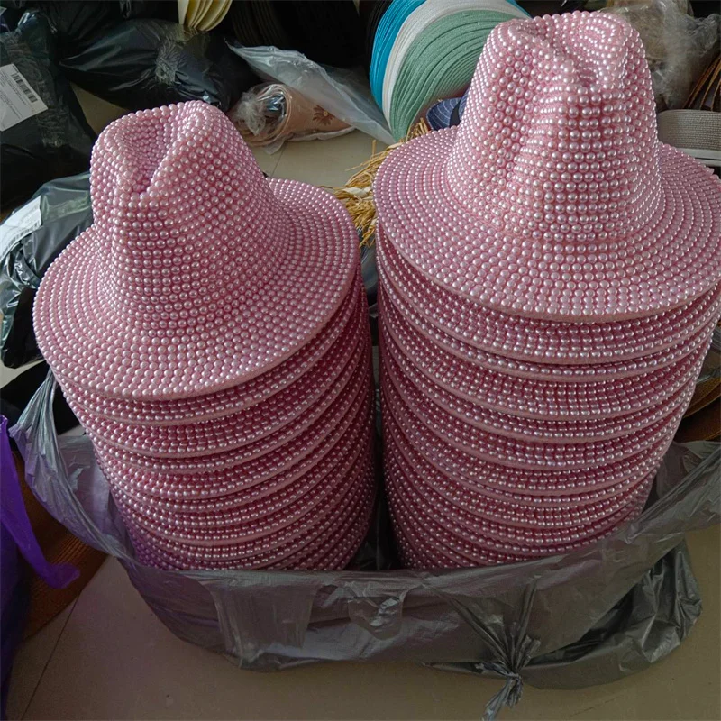 Шляпа Федора с розовым жемчугом новая Панама новинка 2023 Мужская джазовая шляпа