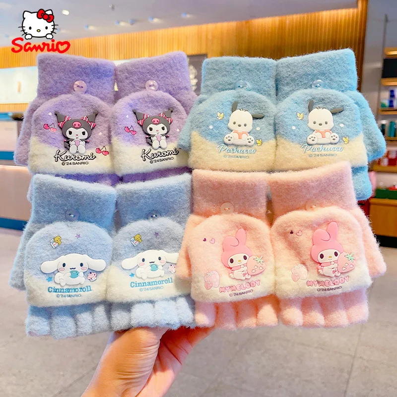 Перчатки Sanrio Kawaii Kuromi My Melody морозостойкие зимние перчатки на пальцы плюшевые
