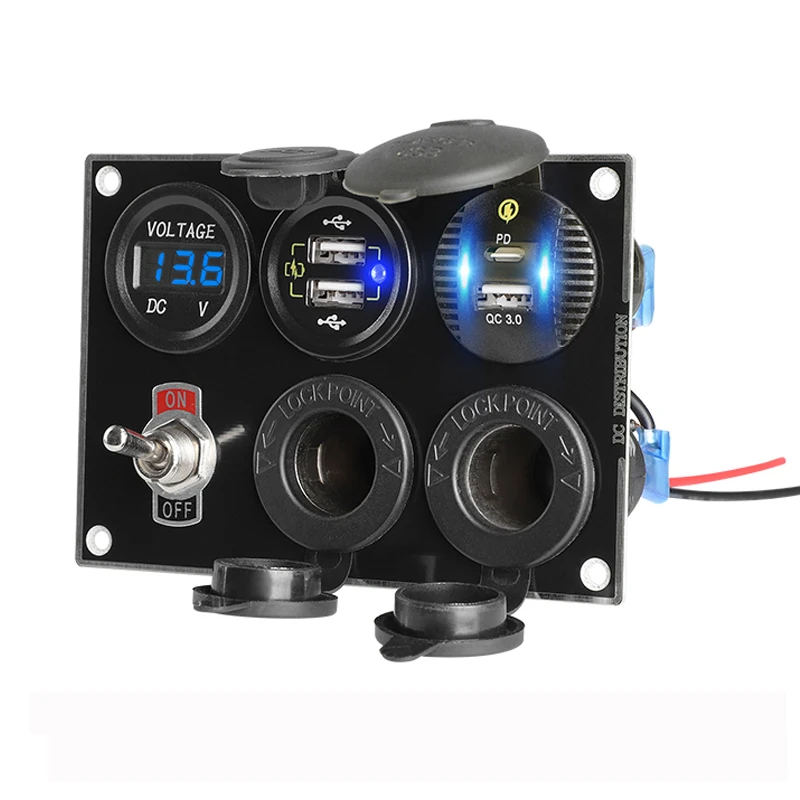 

Type C Car Charger Digital Voltmeter 12V Usb PC Power Button Quick 12V Cigarette Lighter Socket 3.0 QC Charger Adapter Converter