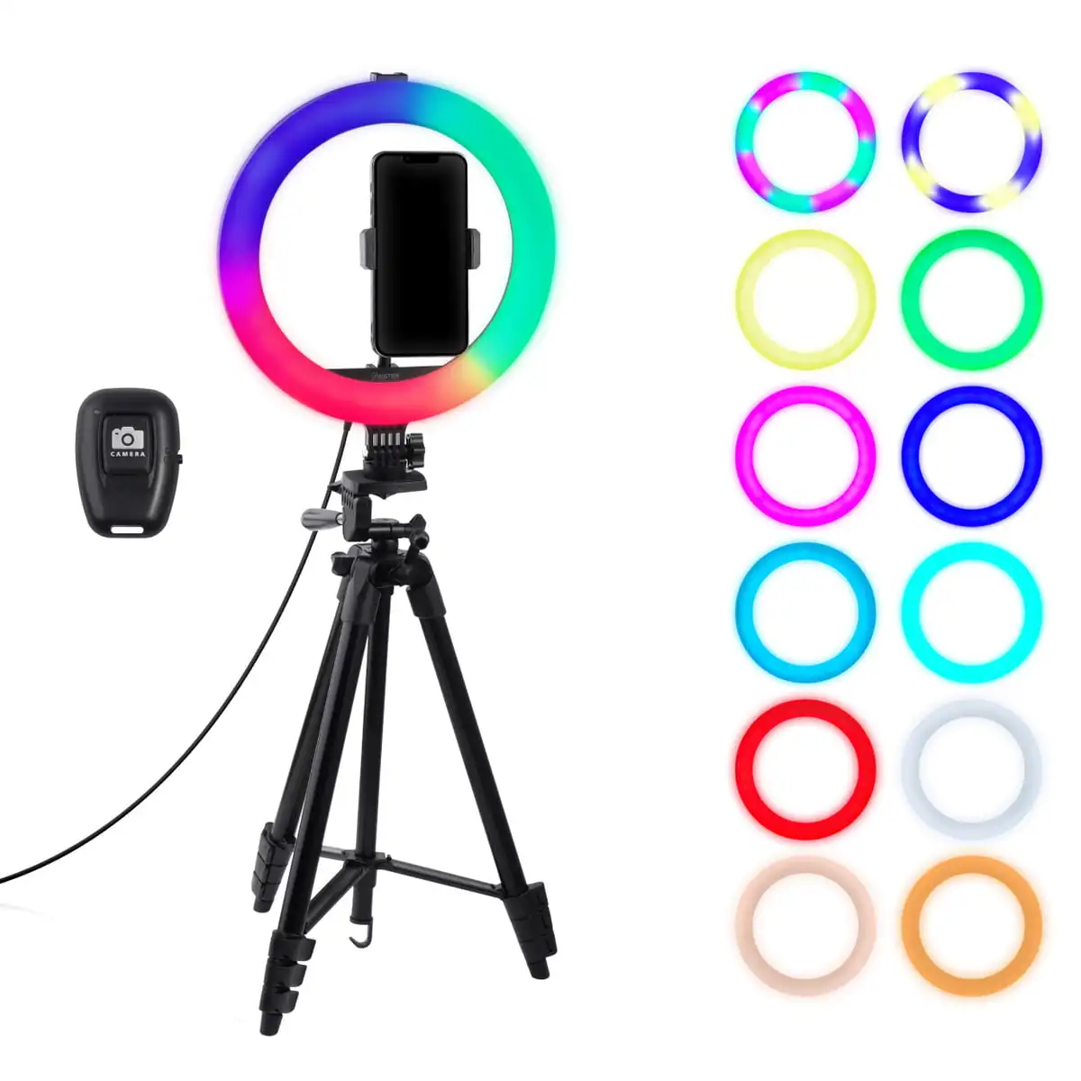 

10'' Selfie Ring Light 53'' Extendable Tripod Stand Phone Holder, RGB Dimmable Lamp, 10 Brightness Level Makeup Live Stream You