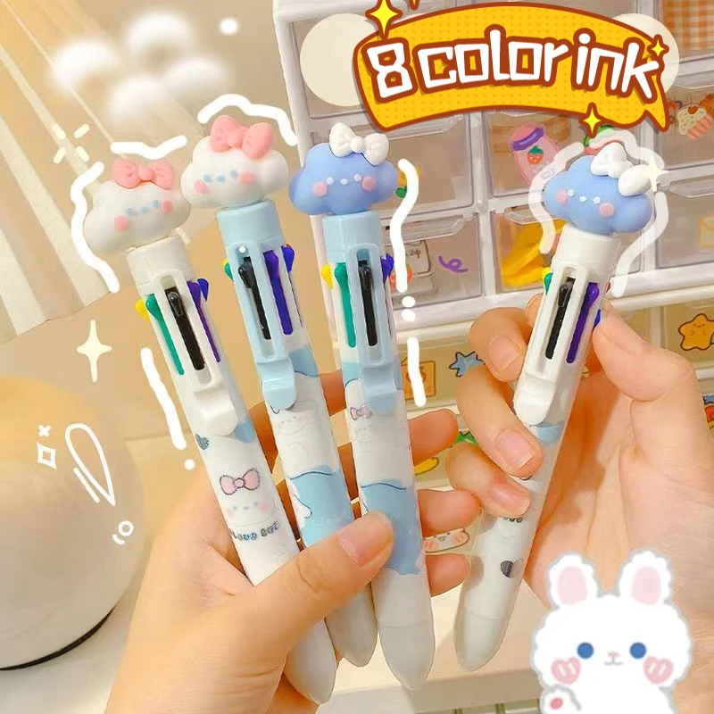 

8 Colors Cartoon Cloud Ballpoint Pen Press Type Ballpoint Pen Multicolored Pens Colorful Refill School Office Writing Supplies