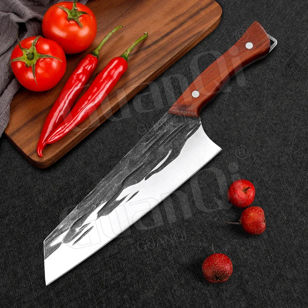 Фото Ручной кованый нож шеф-повара из высокоуглеродистой формы, ножи-тесак для мяса из нержавеющей стали, нож для приготовления овощей, нож шеф-повара, нож мясника №5
