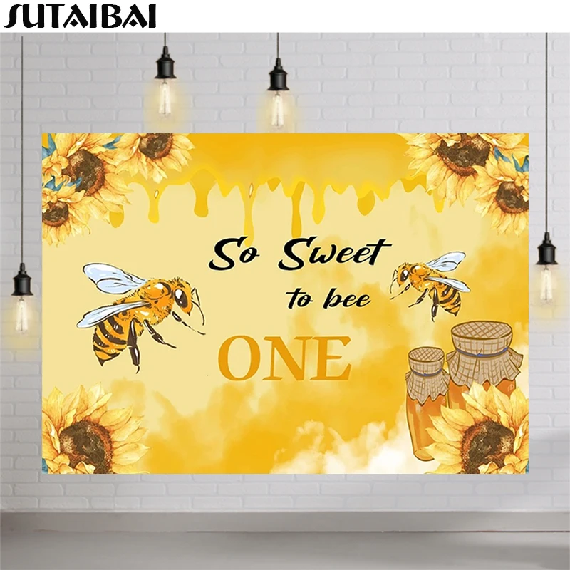 Bee Baby One Birthday Banner Customize Photo Background Custom Childrens Party Supplies Backdrops Party Decor Studio Props