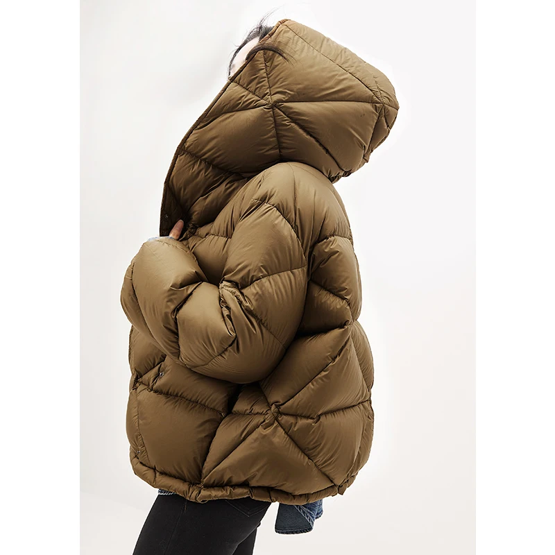 High Quality Puffer Jacket 90% White Duck Down High Street Autumn/Winter Covered Button Wide-waisted Casacas Para Mujer Invierno