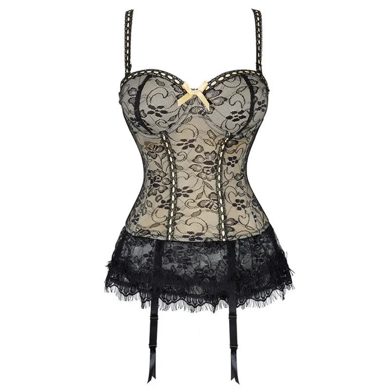 

Women Sexy Lace Floral Push Up Corset Straps Overbust Lingeries Top Bustier Waist Cincher Body Shaper Corselet With Suspenders