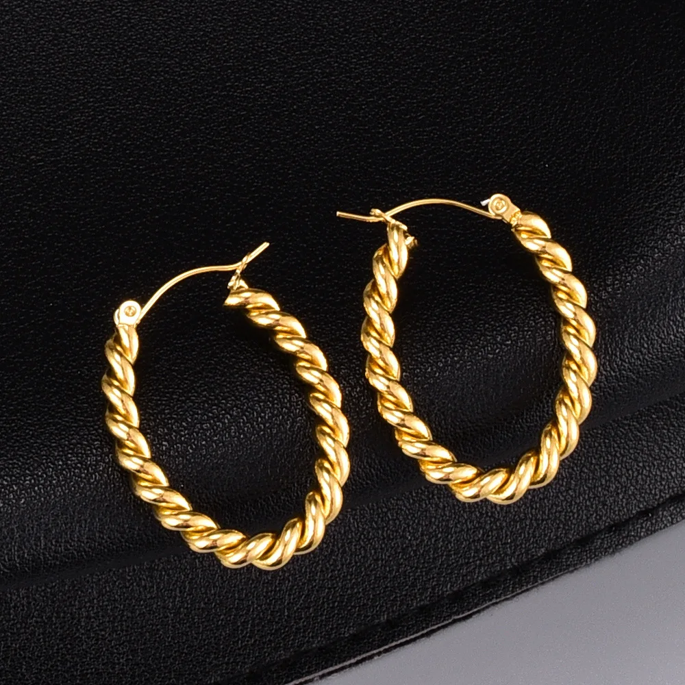 

Wholesale E114 Model Style Minimalist Design Fashionable Gold Twist Weave Thick Type Round Ring Hoop Earrings Gift Jewelry