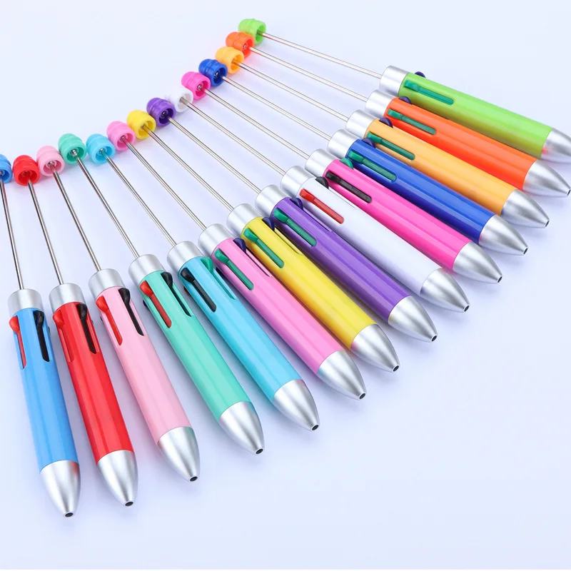

50pcs DIY Four-Color Beaded Ballpoint Pen Cute Beadable Pens Cartoon 4 Color Retractable Rollerball Pen Student School Gift