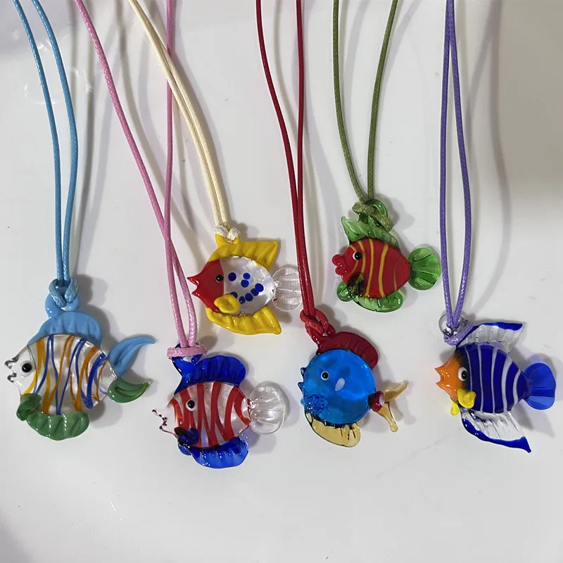 Красочная глазурь золотая рыбка морской конек стеклянный кулон ожерелье INES