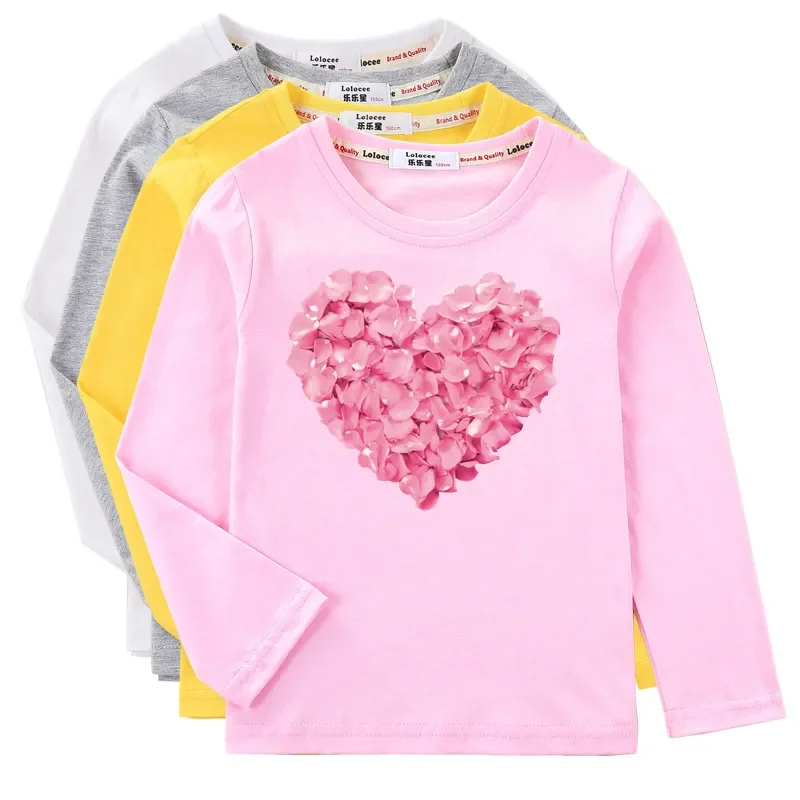 

Детские Топы с длинным рукавом, дизайнерская футболка в форме сердца, женское весеннее платье, Детские милые хлопковые футболки