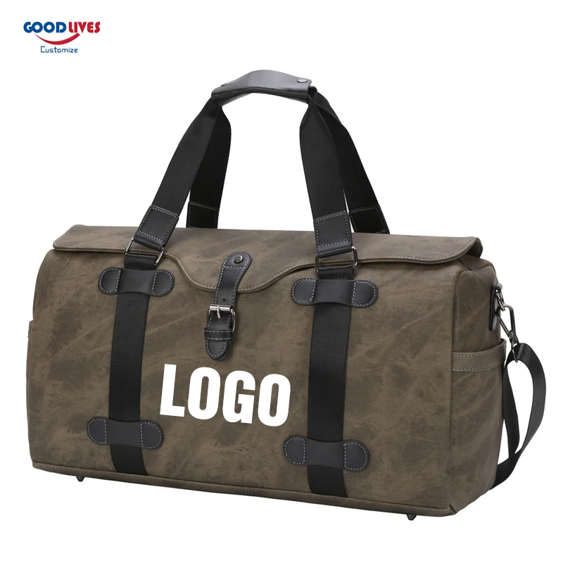 Fashion Retro Travel Bag for Men Gym Bags Multipurpose Work Traveling Totes PU Luggage Duffle Bag Weekend Tas Pro Custom Logo