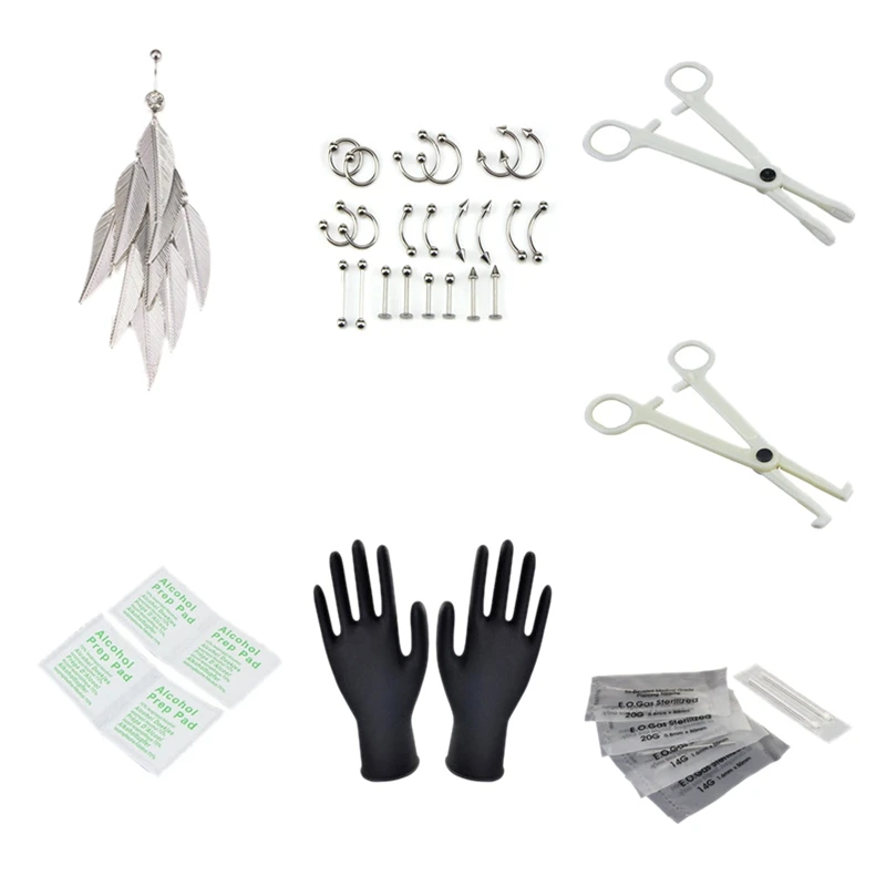 

33 Professional Perforation Kits - Abdomen, Tongue, Pacifier, Nose, Eyebrows, Lip Decorations