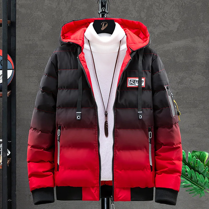 Double-sided Wear Winter Coat Men Ins Youth Gradient Warm Jacket Fashion Thickened Detachable Hooded Workwear Padded Jacket