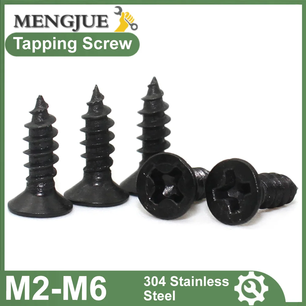 

20/50/100 шт. Черная нержавеющая сталь 304 M2 M2.6 M3 M4 M5 M6 Саморезы по дереву с крестообразным шлицем и плоской потайной головкой GB846