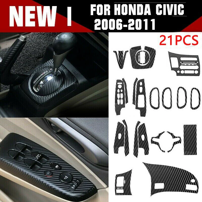 

1 комплект внутренняя Глянцевая Обмотка из углеродного волокна, отделка, автомобильные внутренние наклейки для Honda Civic 2006-2011, глянцевый Комплект деталей, обмотка, отделка