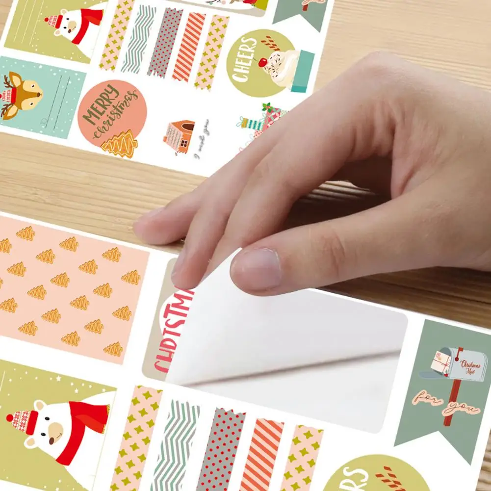 

Самоклеящиеся рождественские этикетки, наклейки, праздничные Мультяшные этикетки с Санта-Клаусом для творчества, Подарочные поздравительные коробки