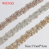 wenxi 1yard handmade sewing on iron on bridal pearl crystal rhinestone applique trim for wedding dress sash wx880