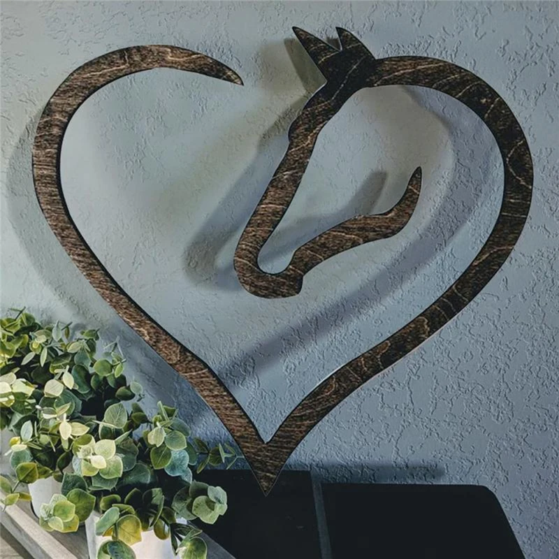 Hanging Love Horse Heart Wooden Wall Art Home Decor Wooden Horse Heart Wall Sign Sculpture For Home Wedding Decor