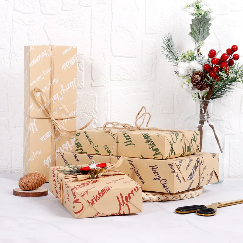 

New Christmas Gift Wrapping Paper 80gsm Kraft Gift Paper Christmas Merry Christmas Bouquet Flower Paper Arts and Crafts Supplies