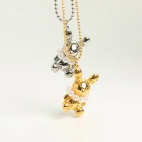 romantic simple exquisite titanium steel rabbit pendant necklace pearl lady necklace gift jewelry