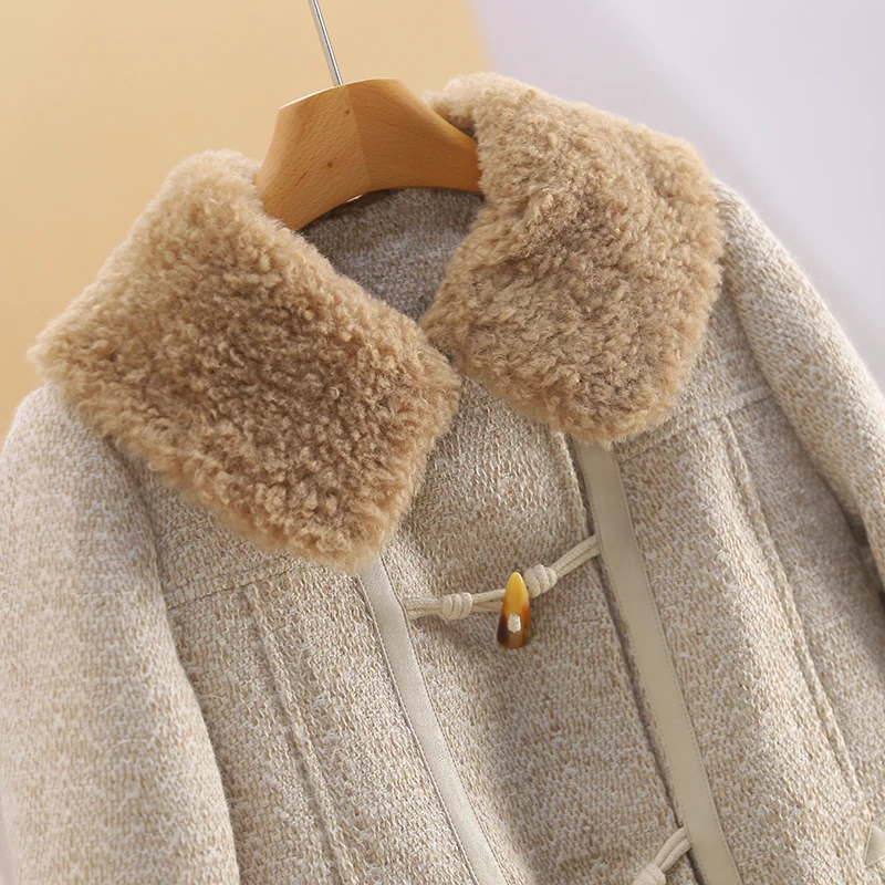 [Float] 90 Белый утиный пух ~ шерстяной пуховик средней длины с роговой пряжкой и