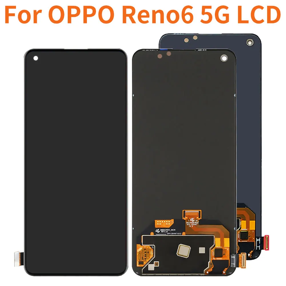 6 43original amoled display for oppo reno6 5g lcd touch screen digitizer assembly peqm00 cph2251 replacement mobile phone parts free global shipping
