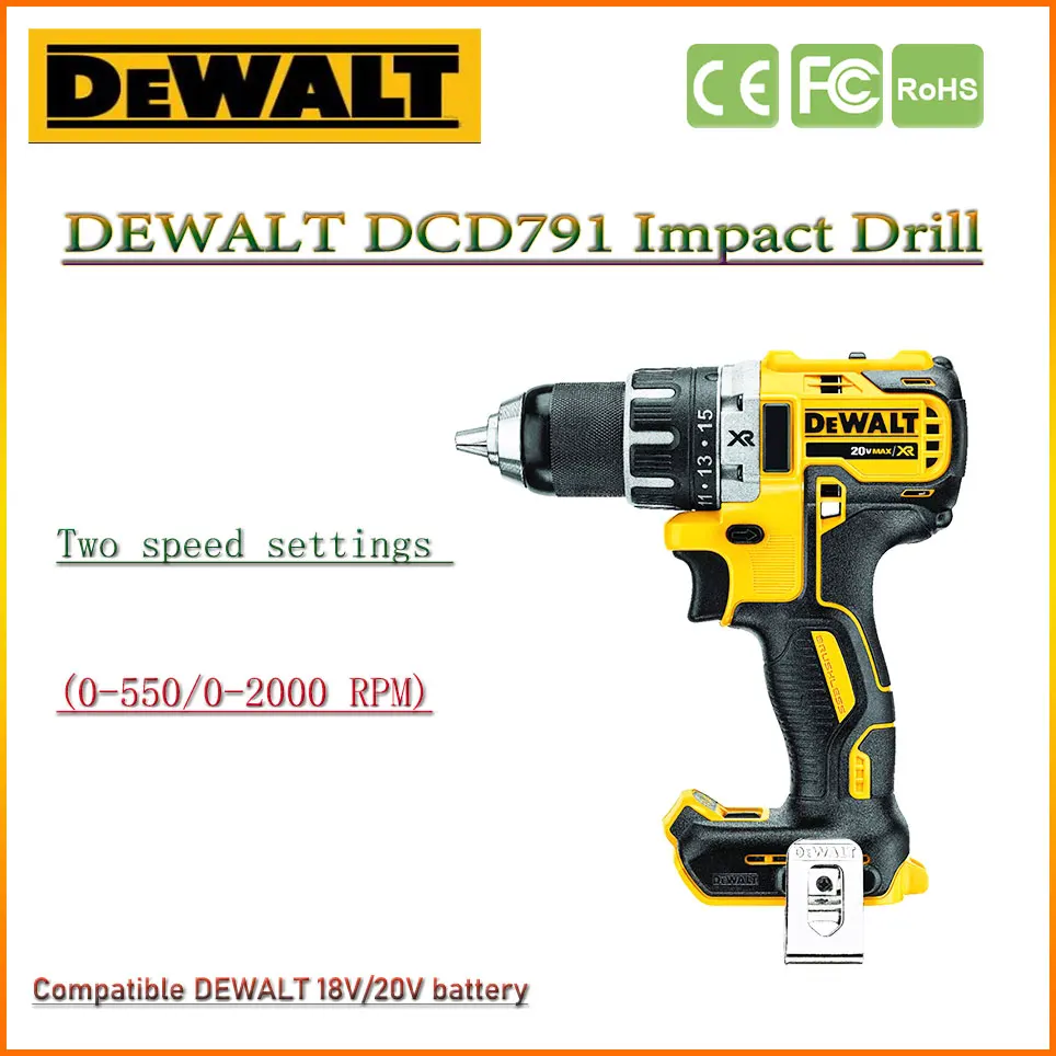 

100% original DEWALT DCD791 18V/20V Impact Drill Lithium Battery Rechargeable Electric Screwdriver 2000RPM