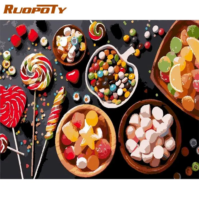 

RUOPOTY Acrylic Diy Painting By Numbers Colorful Candy Acrylic Paint On Canvas Draw Coloring By Numbers For Diy Gift