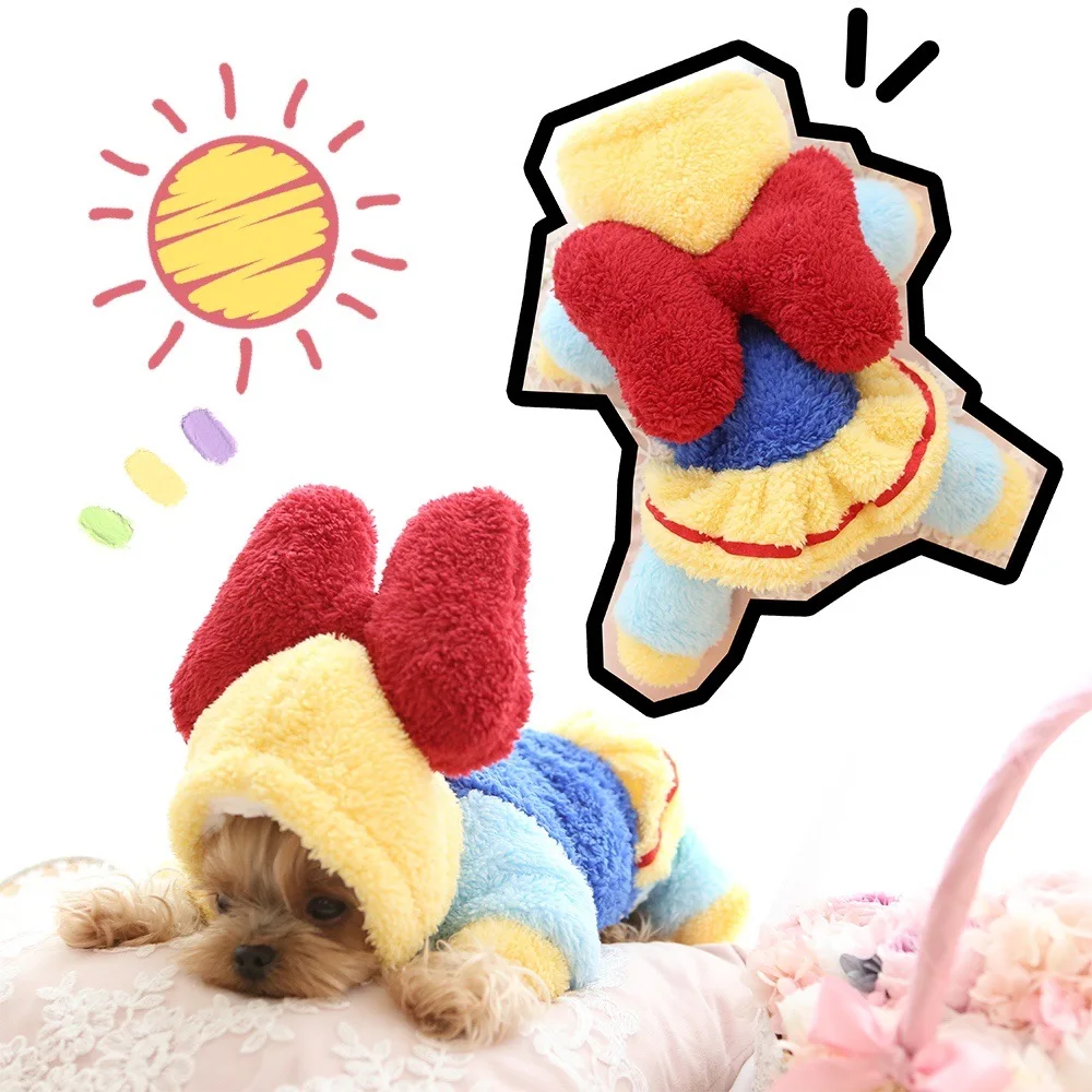 

Cute Bowknot Dog Clothes Winter Pet Coat Jacket Puppy Apparel Cat Yorkshire Terrier Pomeranian Maltese Poodle Clothing jumpsuit