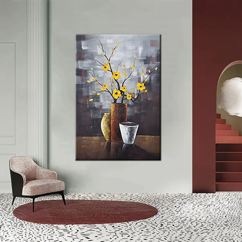 Современная Абстрактная масляная картина с цветами на холсте Ручная работа