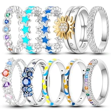 Popular Glow In The Dark Rings For Women 925 Sterling Silver Star Moon Sun Rings Sparkling Cubic Zircon Exquisite Jewelry Gifts