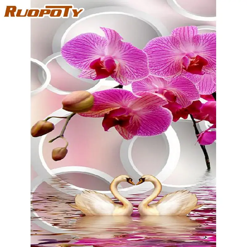 

RUOPOTY 5D DIY Diamond Painting flowers Needlework Full Square Diamond Embroidery pink flower Mosaic Art Home Decorations