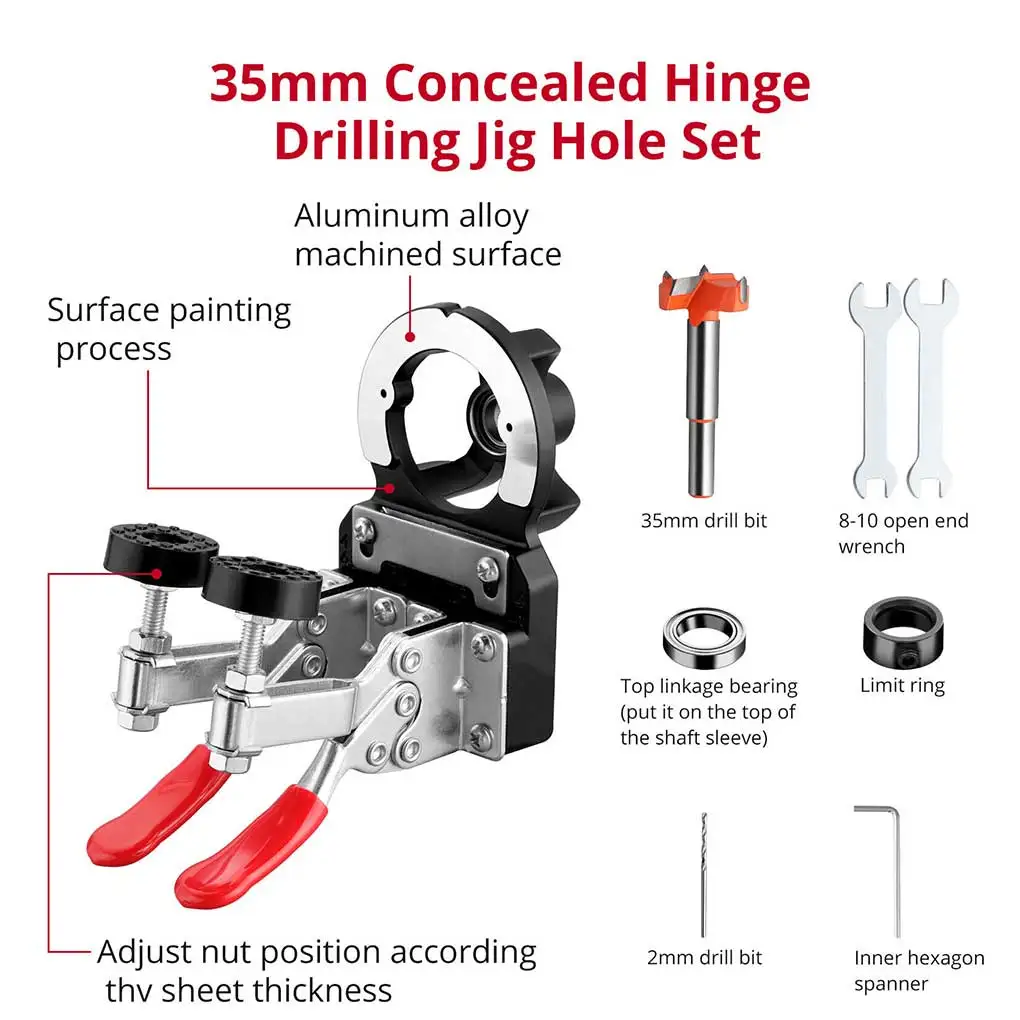 

Hole Positioner Drilling Guide Hinge Opener Simple Operation Long-lasting Professional Rustproof Woodwork Tool