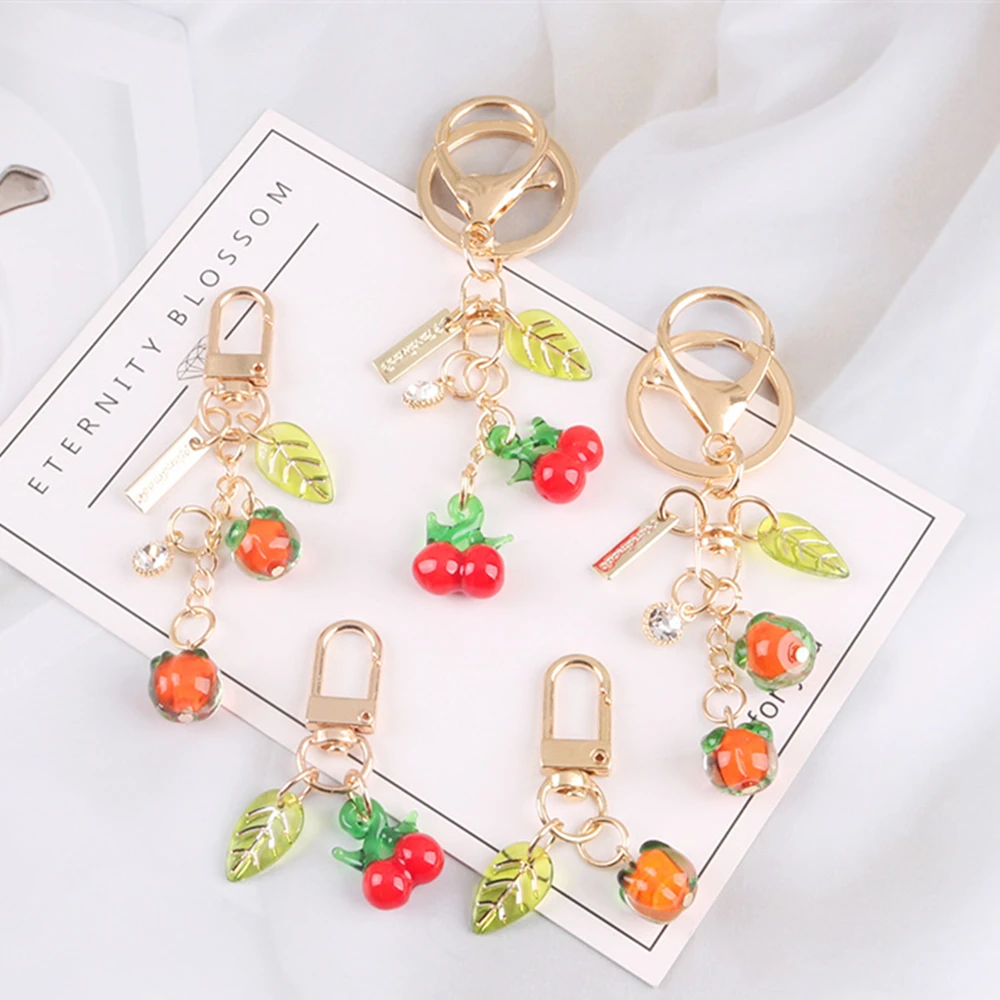 

Cute Cherry Keychain Creative Fruit Keyring Car Key Holder Kawaii Girl Women Bag Pendant Accessories Gifts